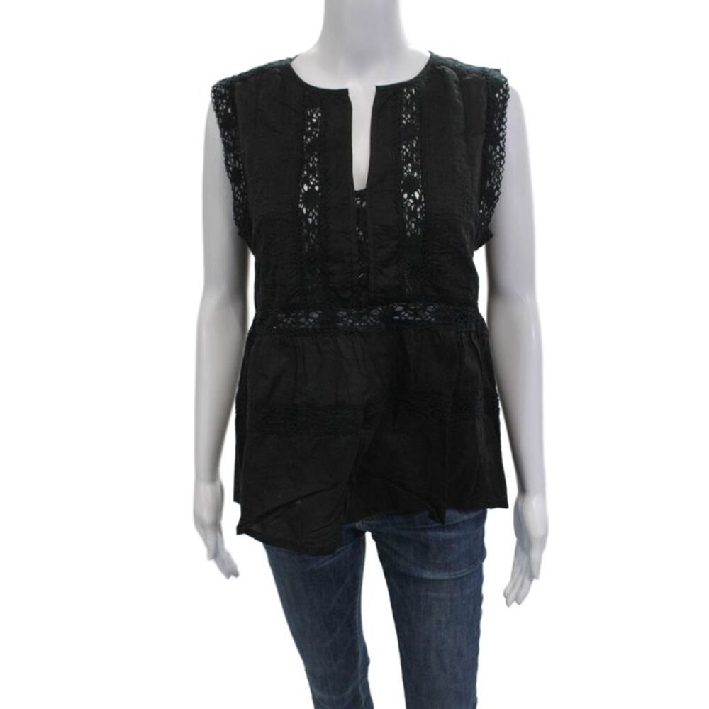 Love Sam Women Bohemian Black Cotton Sleeveless Button Blouse Size M